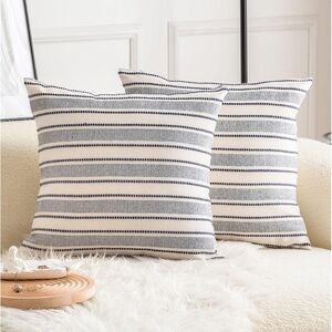 New Boho Striped knit Blue and Cream Throw Pillow Covers